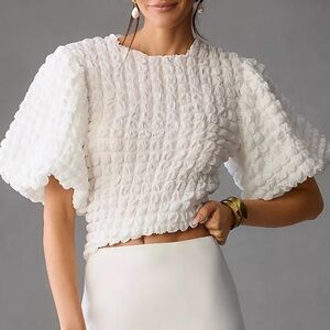 anthropologie eri + ali textured puff sleeve top